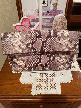 Michael Kors Brown and Tan Snake-Print Foldover Shoulder bag